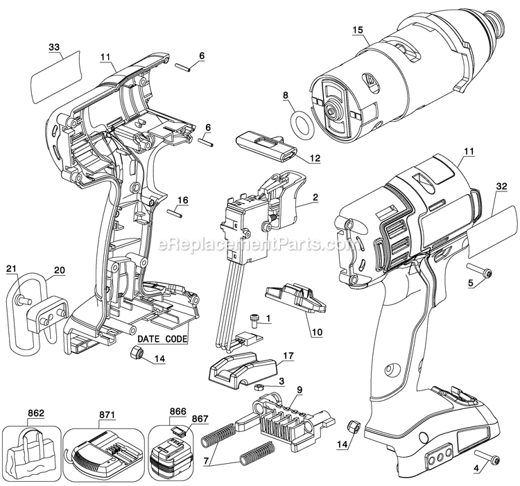 Porter Cable PCL180IDK-2 (Type 2) 18v Impact Driver Power Tool Page A Diagram